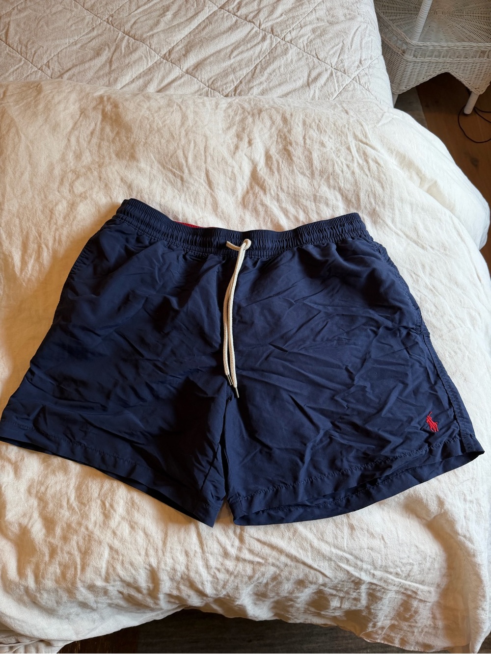 Polo by Ralph Lauren Navy Swim Trunks with Red Waistband